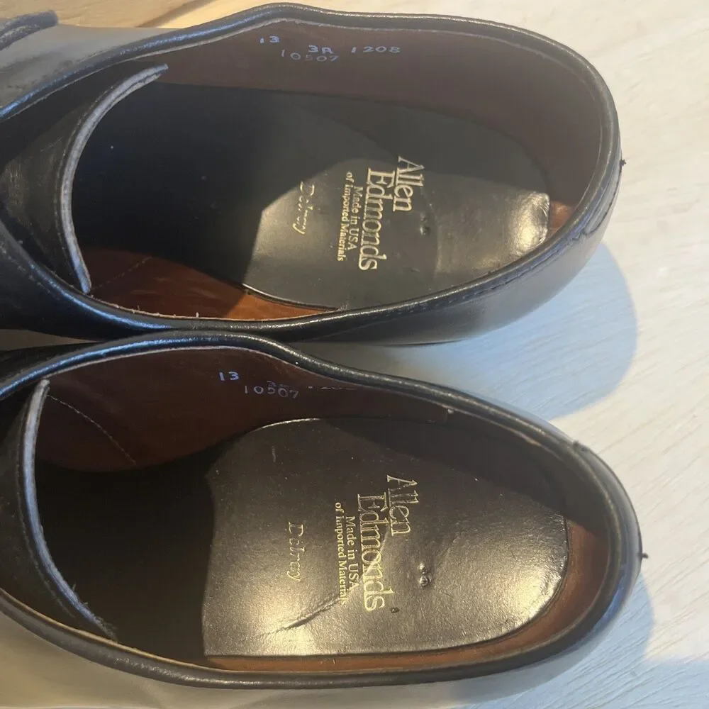 Allen Edmonds Mens Size 13 Black Leather Dress Shoe Delray Oxford Lace Loafer